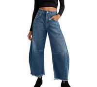 Generisch Pantalones vaqueros para embarazadas, pantalones vaqueros holgados de pierna ancha para mujer, pantalones de mezclilla Boyfriend con dobladillo cortado, chaleco para mujer, 48, azul, XL