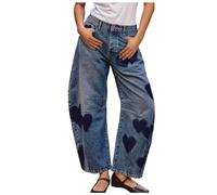 Generisch Pantalones vaqueros para mujer, estilo vintage, holgado, estilo boyfriend, cintura media, patrón de corazón, pantalones de mezclilla, estilo retro, para adolescentes, Y2K, día de San