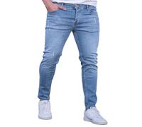 Generisch Pantalones vaqueros rasgados para hombre, corte ajustado, elásticos, rectos y pierna recta, pantalones vaqueros de mezclilla con aspecto desgastado, ropa de calle, moda para moto, pantalones