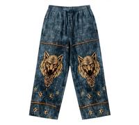 Generisch Pantalones vikingos para hombre, largos y ligeros, pantalones de lino con pierna ancha, impresión 3D, pantalones de jogging, mitología nórdica, pantalones de playa, holgados, cómodos, para
