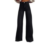 Generisch Pantalones vikingos para mujer 2025, pierna ancha, lavado oscuro, pantalones vaqueros 90, pantalones vaqueros Y2K Streetwear Denim Pantalones de senderismo para mujer, talla corta, Negro