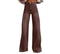 Generisch Pantalones vikingos para mujer 2025, pierna ancha, lavado oscuro, pantalones vaqueros 90, pantalones vaqueros Y2K Streetwear Denim Pantalones de senderismo para mujer, talla corta, marrón, M