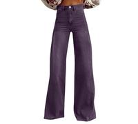 Generisch Pantalones vikingos para mujer 2025, pierna ancha, lavado oscuro, pantalones vaqueros 90, pantalones vaqueros Y2K Streetwear Denim Pantalones de senderismo para mujer, talla corta, morado, M