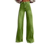 Generisch Pantalones vikingos para mujer 2025, pierna ancha, lavado oscuro, pantalones vaqueros 90, pantalones vaqueros Y2K Streetwear Denim Pantalones de senderismo para mujer, talla corta, verde