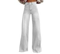Generisch Pantalones vikingos para mujer 2025, pierna ancha, lavado oscuro, pantalones vaqueros 90, pantalones vaqueros Y2K Streetwear Denim Pantalones de senderismo para mujer, talla corta, Blanco