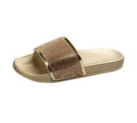 Generisch Pantoletten Damen Plateau, Badeschuhe Damen Glitzer Strass Breite Füße Freizeit Strandschuhe Sommer Beach Slipper rutschfeste Schlappen Strass Latschen flache Bade Badelatschen, dorado, 40