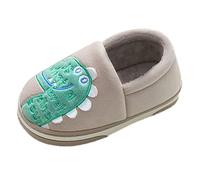 Generisch Pantuflas de dinosaurio, pantuflas cálidas de dinosaurio, casa de dinosaurio, lindas y acogedoras, para invierno, de algodón, para niños, café, 28 EU