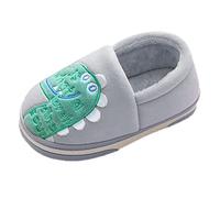Generisch Pantuflas de dinosaurio, pantuflas cálidas de dinosaurio, casa de dinosaurio, lindas y acogedoras, para invierno, de algodón, para niños, gris, 29.5 EU