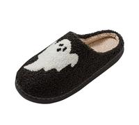 Generisch Pantuflas de felpa para mujer, pantuflas de Halloween, pantuflas de invierno, de fieltro, par de parejas, zapatillas de lana artificial, informales, zapatos de algodón, parte trasera abierta