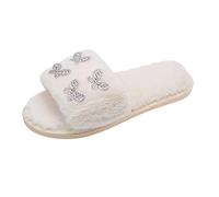 Generisch - Pantuflas de fieltro abiertas decorativas de mariposa con diamantes de imitación para mujer, zapatillas cálidas para invierno, zapatillas de estar por casa con espuma viscoelástica de piel