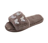 Generisch - Pantuflas de fieltro abiertas decorativas de mariposa con diamantes de imitación para mujer, zapatillas cálidas para invierno, zapatillas de estar por casa con espuma viscoelástica de piel