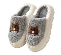 Generisch Pantuflas de fieltro mullidas para mujer, invierno, felpa, pantuflas para mujer, cálidas, cómodas, antideslizantes, unisex, forradas, suaves, zapatillas ortopédicas cerradas, gris, 42 EU