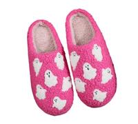 Generisch Pantuflas de Halloween para mujer y hombre, invierno, zapatillas de estar por casa con estampado de fantasmas, antideslizantes, de felpa, cómodas zapatillas de felpa, O rojo., 41 EU