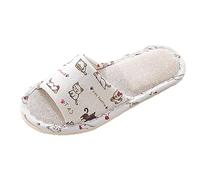 Generisch Pantuflas de lino con base de espuma para mujer, verano, primavera, suelo de madera japonesa, zapatillas antideslizantes de lino de algodón, Negro , 39 EU