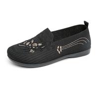 Generisch Pantuflas de malla bordadas e impresas de alta calidad para mujer, planas y cómodas para el día a día, elegantes zapatos casuales para madres., Negro , 42 EU