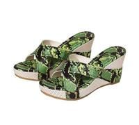 Generisch Pantuflas de mujer de piel de verano, zapatillas para mujer con plantilla para el pie, zapatillas de verano abiertas, pantuflas de playa informales con tacón inclinado, suela gruesa