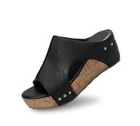 Generisch Pantuflas de mujer para el ocio diario y la playa. Diseño de puntera abierta. Ropa informal. Comodidad de verano. Estilo de cuña sin cordones para relajarse todo el día., Negro , 36 EU
