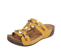 Generisch Pantuflas de verano transpirables con cuello bozal de pescado, sandalias ligeras de playa al aire libre para comodidad diaria estilo casual zapatillas de mujer sin dedos cómodas, amarillo