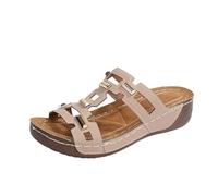 Generisch Pantuflas de verano transpirables con cuello bozal de pescado, sandalias ligeras de playa al aire libre para comodidad diaria estilo casual zapatillas de mujer sin dedos cómodas, beige, 39