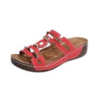 Generisch Pantuflas de verano transpirables con cuello bozal de pescado, sandalias ligeras de playa al aire libre para comodidad diaria estilo casual zapatillas de mujer sin dedos cómodas, rojo, 42 EU