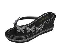 Generisch - Pantuflas para el ocio, vacaciones en la playa, diseño de chanclas, puntera abierta, pantuflas cómodas con cuña para la temporada de verano 241, Negro , 40 EU