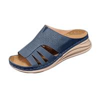 Generisch Pantuflas señoras mulas señoras nuevo gran tamaño verano grueso piso zapatillas mujer zapatos de comercio exterior una palabra media zapatillas fuera desgaste zapatos de playa, azul, 38 EU