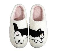 Generisch Pantuflas suaves para mujer con divertido diseño de gato para la época fría del año extragrande ejecución tela de algodón, claro, 43 EU
