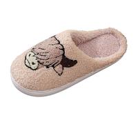 Generisch Par de invierno lindo patrón de vaca de dibujos animados de gran tamaño cálido acolchado zapatillas, caqui, 37 EU