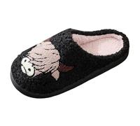 Generisch Par de invierno lindo patrón de vaca dibujos animados de gran tamaño zapatillas de mujer 2025 pantuflas mullidas de Navidad de piel de cordero zapatillas, Negro , 45 EU