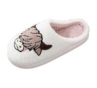 Generisch Par de invierno lindo patrón de vaca dibujos animados de gran tamaño zapatillas de mujer 2025 pantuflas mullidas de Navidad de piel de cordero zapatillas, Blanco, 41 EU