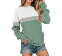 Generisch Par de sudaderas informales para mujer, cuello redondo, bolsillo de bloque de color, manga larga, para uso diario, otoño e invierno, abrigo para mujer, verde, XL