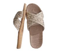 Generisch Par Retro Bloque de Color Impresión Playa Al aire libre Vestir Casa Algodón Lino Tamaño grande Antideslizante Cuatro Estaciones Sandalias Zapatillas, dorado, 38 EU