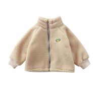 Generisch Para niño 98 niños pequeños bebé niña niño sólido abrigo chaqueta abrigo abrigo abrigo cremallera cálido polar invierno ropa exterior policía niños esposas, beige, 6-12 meses