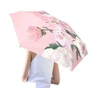 Generisch Parasol Portable Anti-UV Motif Floral | Parapluie Pliable Et Compact Ultra Léger | Protection PVC Noir Intérieur Résistant Vent Pluie Pour Plage Randonnée Golf, Pink Peony Medicine