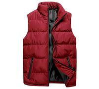 Generisch Parka de invierno para hombre con detalles de color, clásica chaqueta de entretiempo acolchada con cuello para protección contra el frío, uso diario, Vino, 3XL