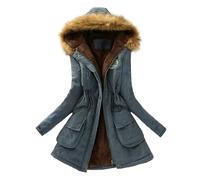 Generisch Parka de invierno para mujer con capucha de piel sintética y forro de peluche, abrigo largo con cintura para una silueta femenina, chaqueta de invierno forrada cálida, Style_l01 azul, XL