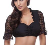 Generisch Parte superior chaleco festivo de encaje para mujer, elegante blusa tirolesa negra, blusa de encaje para Oktoberfest, lencería festiva, túnica para mujer o boda, Negro , XXL
