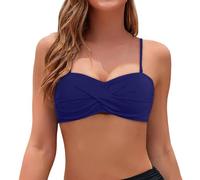 Generisch Parte superior de bikini bandeau para mujer, sin tirantes, para nadar, conjunto con elegante cintura elástica fruncida, azul oscuro, XL