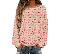 Generisch Parte superior de punto informal con estampado de corazones para el día de San Valentín cuello ancho en un cómodo look diario, beige, XL