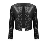 Generisch Party Outfit Damen Pailletten Jacke Damen Glitzernder Kurzer Bolero Elegante Schulterjacke Cropped Glitzer oberteile Cropped Langarm Bomberjacke Elegant Cardigan Karneval Paillettenjacke