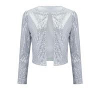 Generisch Party Outfit Damen Pailletten Jacke Damen Glitzernder Kurzer Bolero Elegante Schulterjacke Cropped Glitzer oberteile Cropped Langarm Bomberjacke Elegant Cardigan Karneval Paillettenjacke