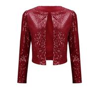 Generisch Party Outfit Damen Pailletten Jacke Damen Glitzernder Kurzer Bolero Elegante Schulterjacke Cropped Glitzer oberteile Cropped Langarm Bomberjacke Elegant Cardigan Karneval Paillettenjacke