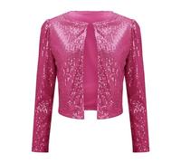 Generisch Party Outfit Damen Pailletten Jacke Damen Glitzernder Kurzer Bolero Elegante Schulterjacke Cropped Glitzer oberteile Cropped Langarm Bomberjacke Elegant Cardigan Karneval Paillettenjacke
