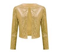 Generisch Party Outfit Damen Pailletten Jacke Damen Glitzernder Kurzer Bolero Elegante Schulterjacke Cropped Glitzer oberteile Cropped Langarm Bomberjacke Elegant Cardigan Karneval Paillettenjacke