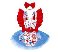 Generisch Pelele para bebé niña con mangas casquillo Día de la Independencia 4 de julio estampado de recién nacido, traje festivo para fiestas infantiles, rojo, 3-6 meses