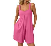 Generisch Peleles para Mujer Monos Trajes Casuales 2025 Pantalones Cortos Monos Con Bolsillos Ropa Suelta Cómoda, rojo, XL