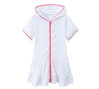 Generisch pequeña niña traje de baño para nadar cubre bañador con cremallera para la playa bata de baño absorbente para la playa (Blanco, 10-11 años)