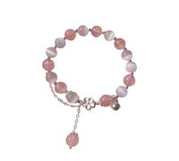 Generisch Perlen Lederarmband Handmade Beaded Bracelet With Blue And Clear Star Charms Peach Strawberry Transfer Peach Fringe Bracelet Armbanduhr Weltall, Einheitsgröße, Plástico, No es una piedra