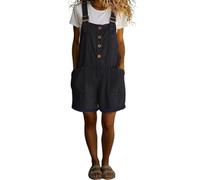 Generisch Peto de lino para mujer, pantalones cortos de tirantes ajustables, mono de pierna ancha, mono de color liso, pantalones de peto holgados Y2K, informales, adolescentes, niñas, ropa de calle