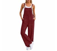 Generisch Peto para mujer como mono con pierna ancha, un mono informal con aspecto de lino para paseos por la ciudad o jardinería relajada., Style_z06 Rojo, L